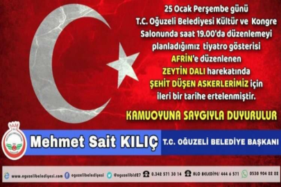 Şehitler nedeniyle tiyatro iptal