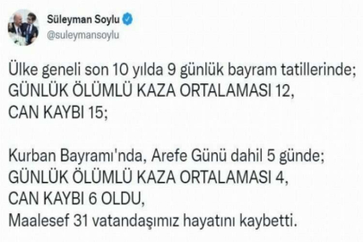 Kurban Bayramı’nda trafik kazalarında 31 kişi hayatını kaybetti