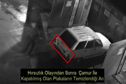 Önce hırsızlık yaptılar, sonra plakasını çamurla gizledikleri aracı yıkadılar