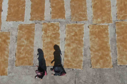 Kadınların üzüm pekmezli pestil mesaisi