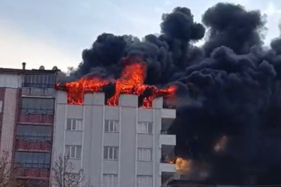 4 katlı apartmanın terasında korkutan yangın